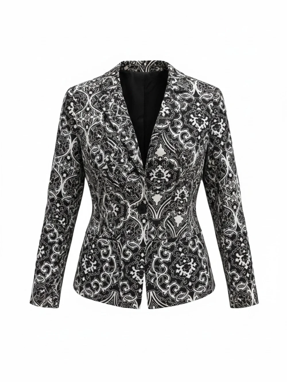New York & Company Black and White Paisley Print Women's Blazer